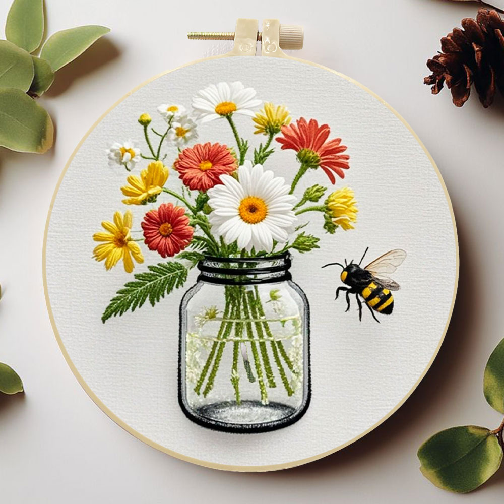 Embroidery Daisy Flower - Kits de bordado Diy, aro de