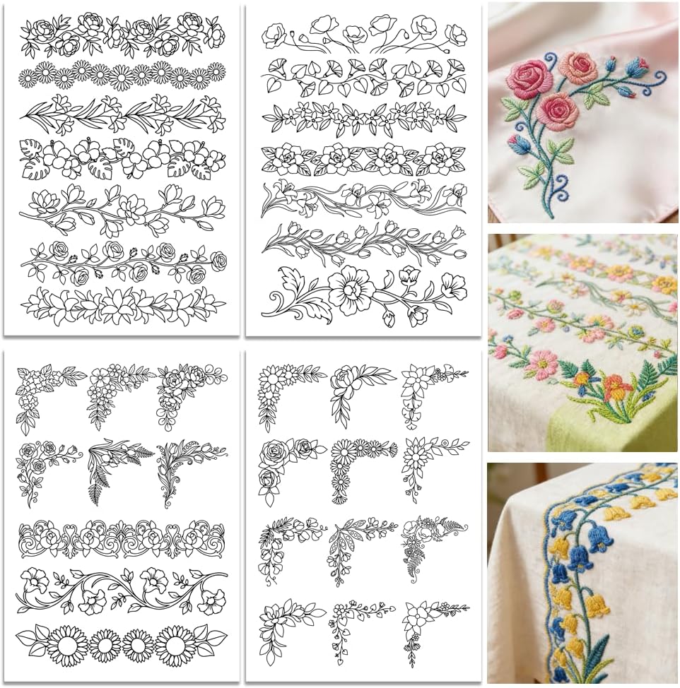 Embroidery Sheet - Papel de bordado preimpreso con borde
