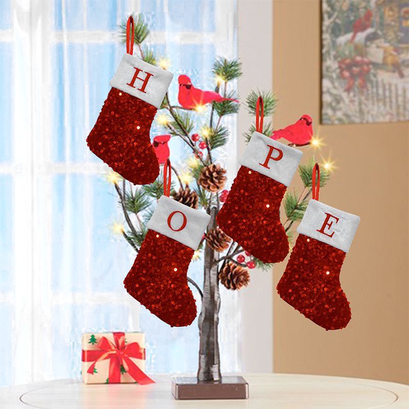 Calcetín navideño rojo de lent - Embroidery Xmas Stocking reseña y precio