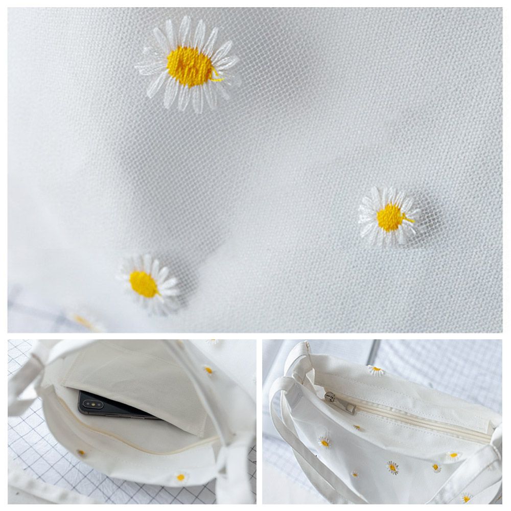 Bolsos de lona para mujer, bol - Embroidery Daisy Flower reseña y precio