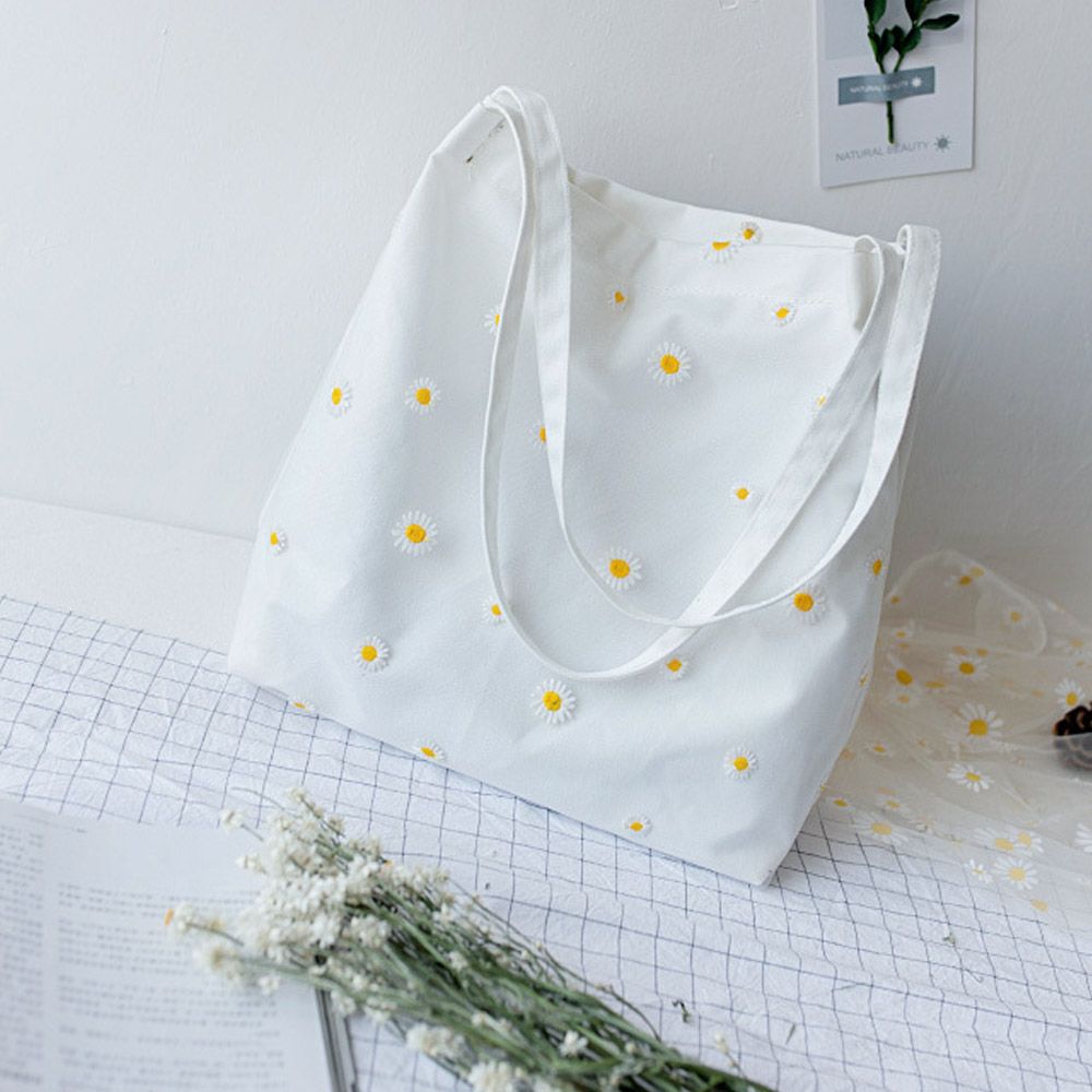 Bolsos de lona para mujer, bol - Embroidery Daisy Flower reseña y precio