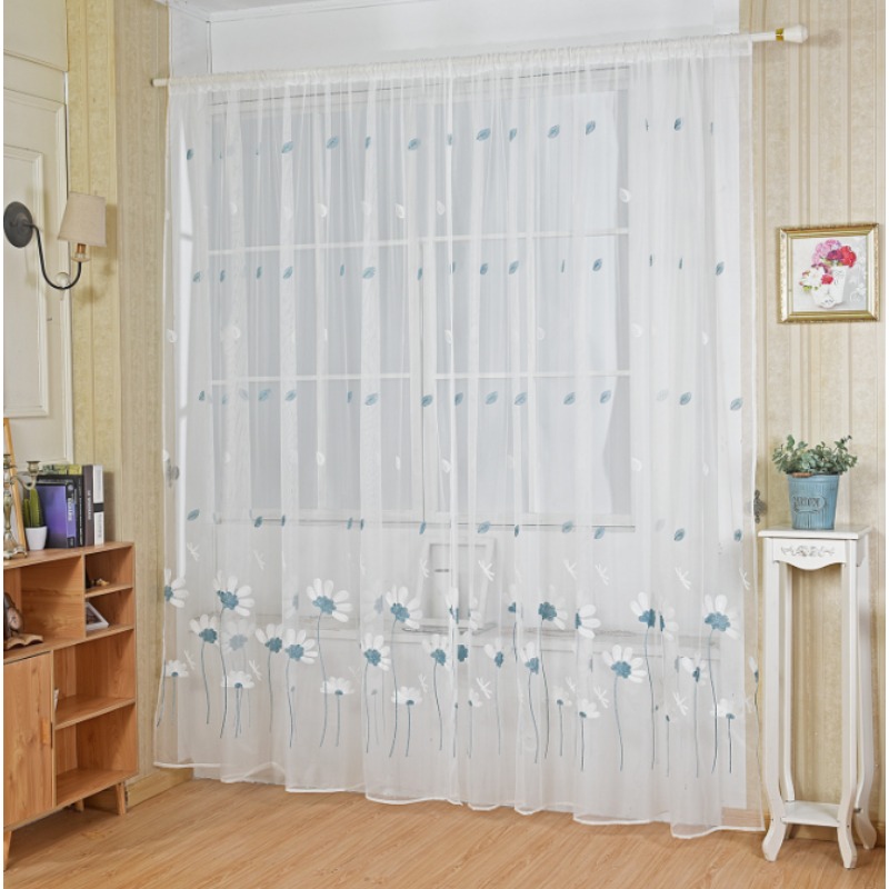 Cortinas de Gasa con Bordado d - Embroidery Daisy Flower reseña y precio