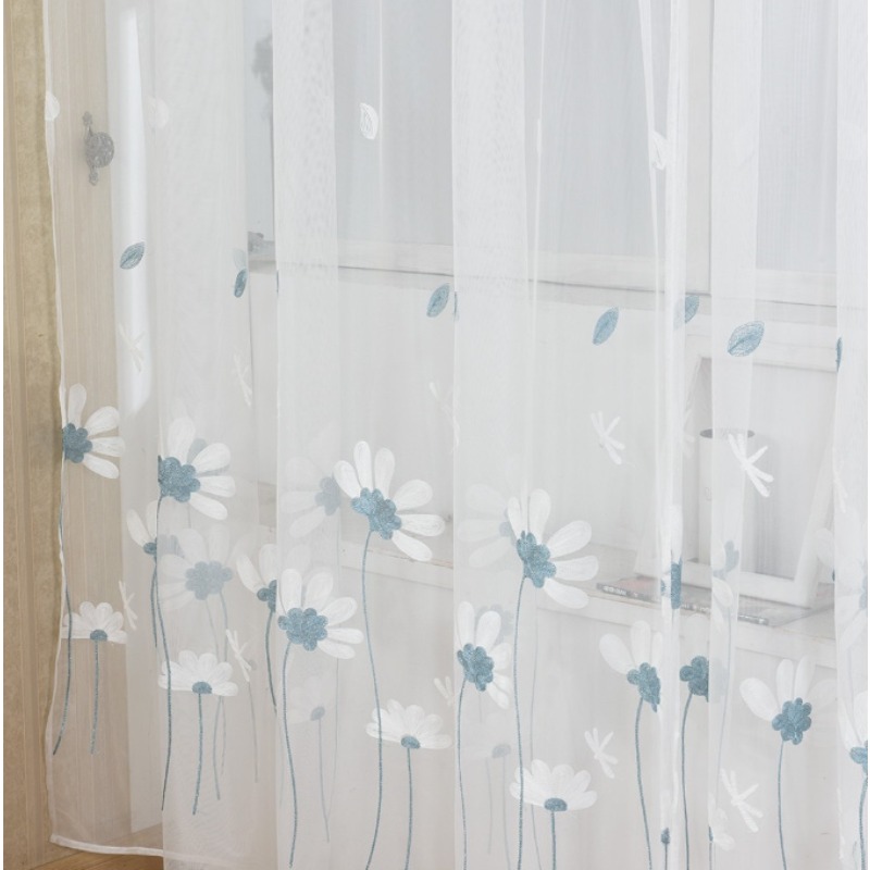 Cortinas de Gasa con Bordado d - Embroidery Daisy Flower reseña y precio