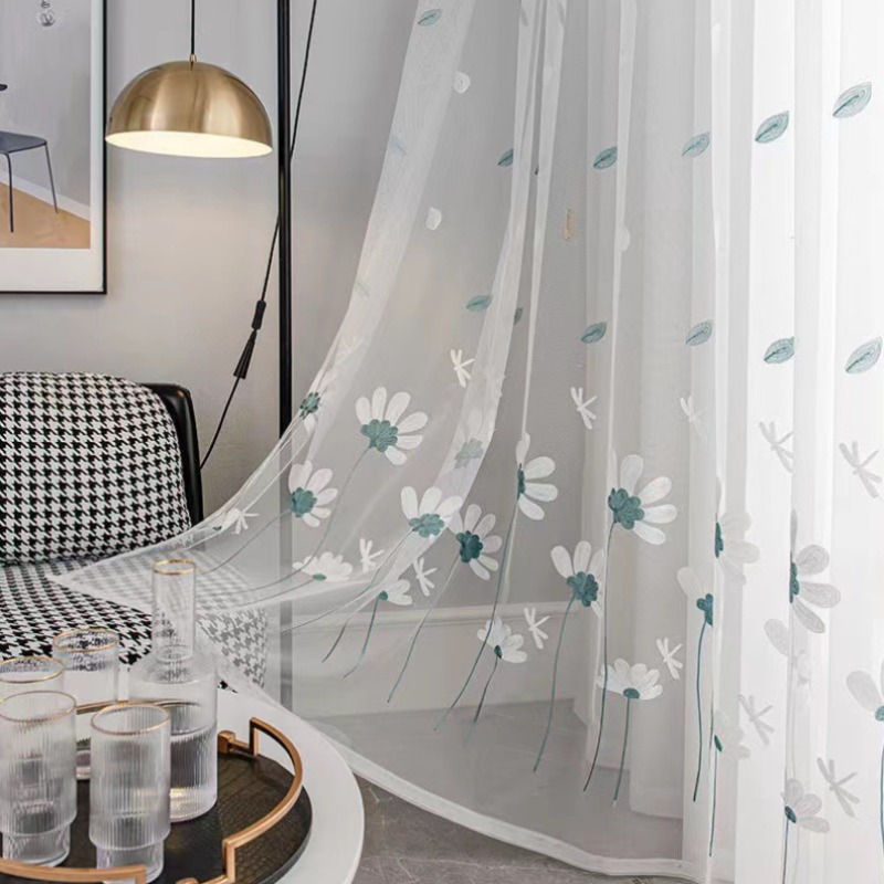 Cortinas de Gasa con Bordado d - Embroidery Daisy Flower reseña y precio