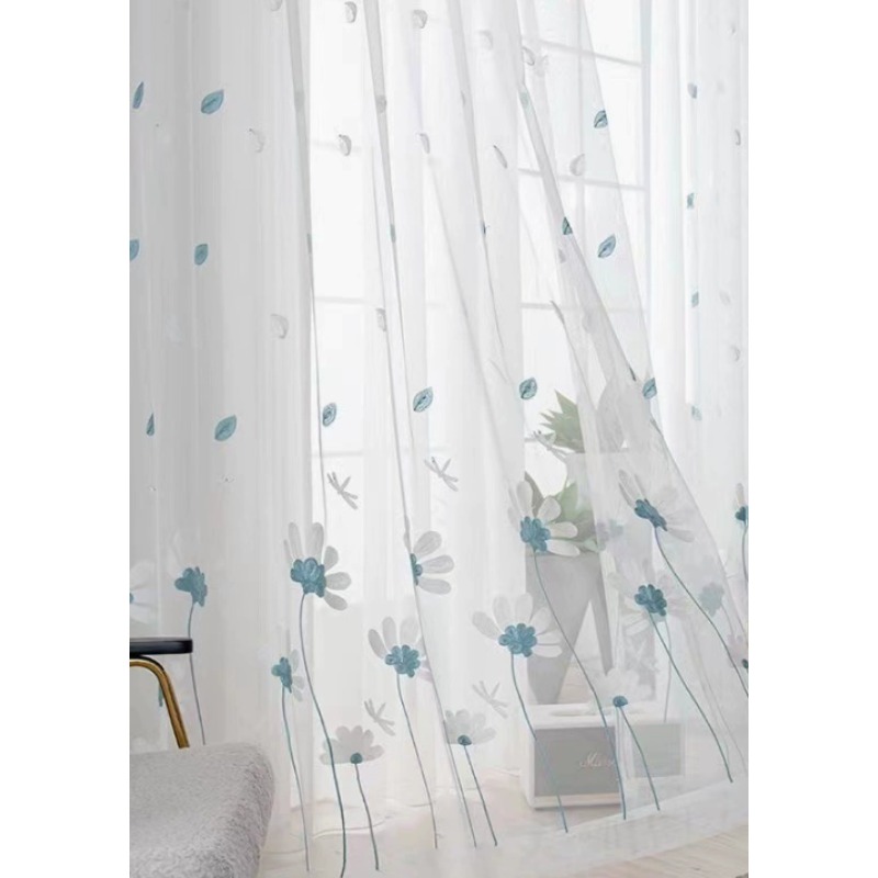 Cortinas de Gasa con Bordado d - Embroidery Daisy Flower reseña y precio