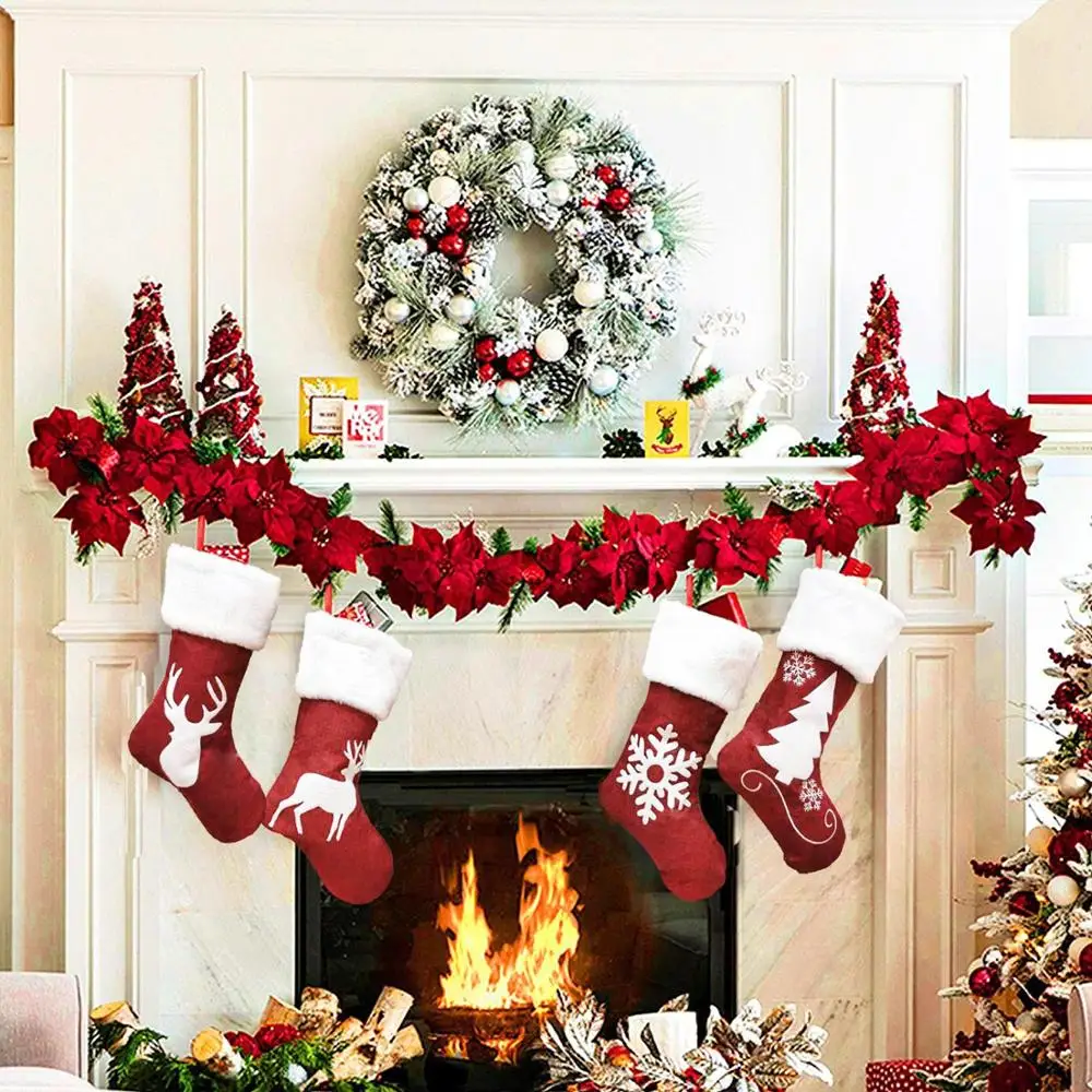 Calcetín Rojo de Santa Claus c - Embroidery Xmas Stocking reseña y precio